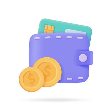 Credit card and wallet 3D icons.Online payment Cashless society for shopping. 3D illustration.のイラスト素材