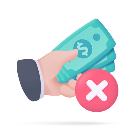 3D icons do not accept cash. online payment by credit card Cashless society. 3d illustrationのイラスト素材