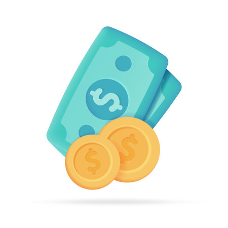 Dollar money 3D icon. spending money on purchases Coins and banknotes. 3D illustrationのイラスト素材