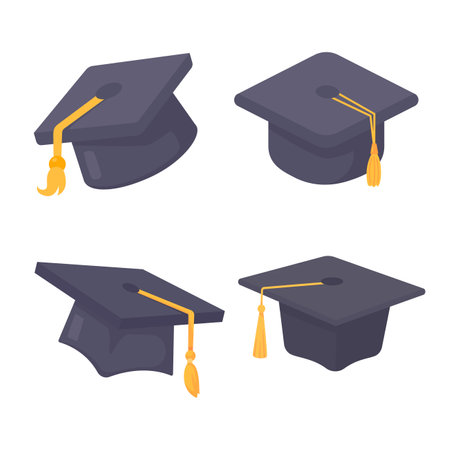 Black graduation cap with pompom. university student graduation capのイラスト素材