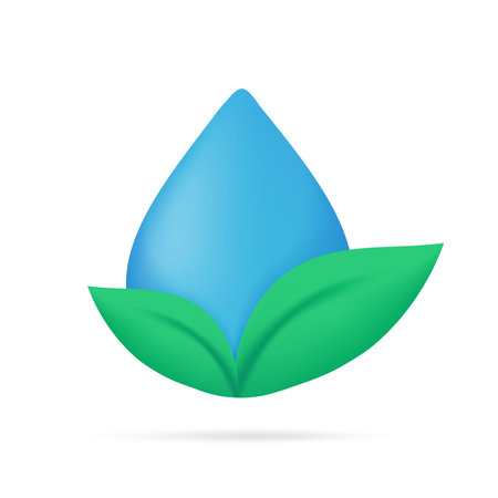 water droplets on leaves The concept of planting trees for the world. 3d illustrationのイラスト素材