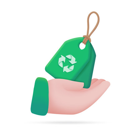 hand holding recycling sign The concept of using waste materials. 3D illustration.のイラスト素材