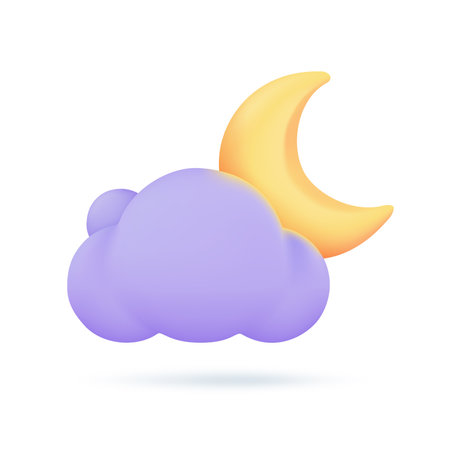 3D weather forecast icons Night with moon and clouds on a rainy day. 3d illustrationのイラスト素材