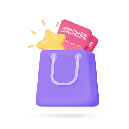 Shopping bags full of vouchers to offer customers special discounts. 3d illustration.のイラスト素材