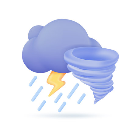 3D weather forecast icons Thunderstorms and whirlwinds Stormy weather. 3d illustrationのイラスト素材