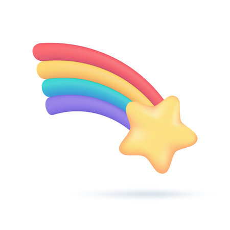 3D weather forecast icon Rainbow meteor Natural phenomenon in the night sky 3D illustrationのイラスト素材
