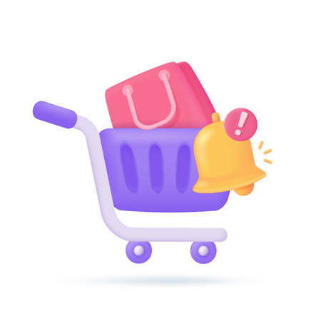 shopping carts and discount vouchers on purchases Special discount notification. 3D illustration.のイラスト素材