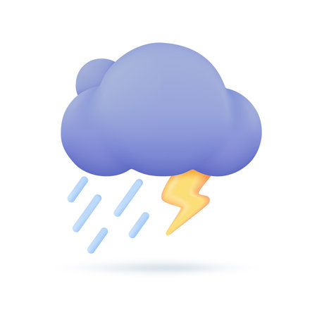 3D weather forecast icons Black cloud with thunder from a rainstorm. 3d illustrationのイラスト素材