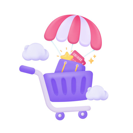 shopping carts and discount vouchers on purchases Special discount notification. 3D illustration.のイラスト素材