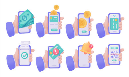Cash on mobile phones. concept of spending money online 3d vector illustrationのイラスト素材