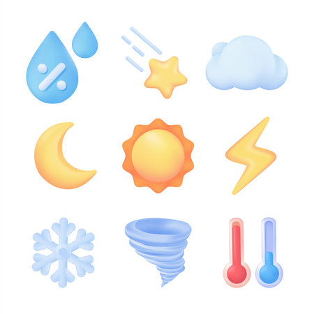 Weather forecast icon. Drops of moisture, sunlight and heat of the weather. 3d vector illustrationのイラスト素材