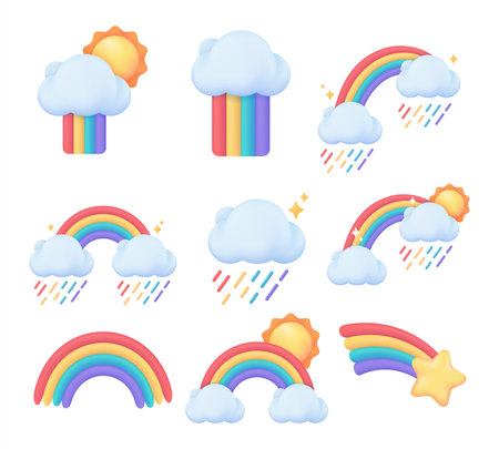 Weather forecast icon. colorful rainbow Clear weather after rain. 3d vector illustrationのイラスト素材