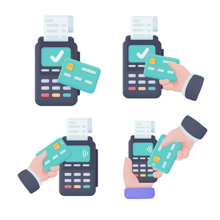 Credit card swipe machine to authorize payments The concept of a cashless society 3d vector illustrationの写真素材