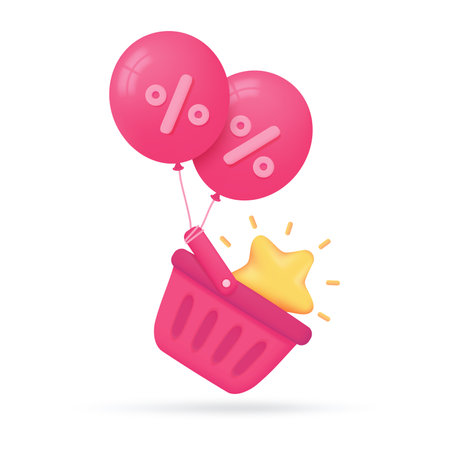 shopping cart filled with product discount vouchers. 3d illustrationのイラスト素材