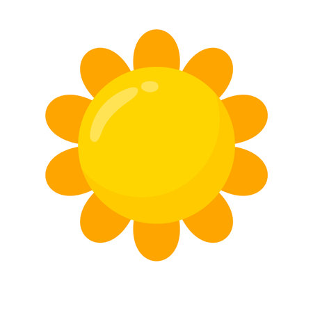 yellow sun icon Simple cartoon style design. The rays of the sun in summerのイラスト素材