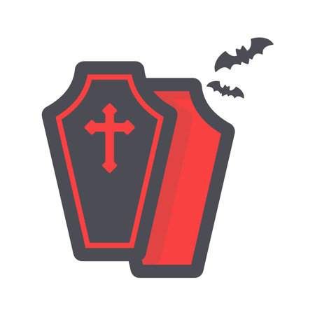 vampire coffin Crosses and vampires fly on Halloween night.のイラスト素材