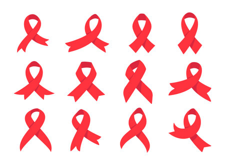 red cross ribbon World Aids Day awareness campaign sign prevention of communicable diseasesのイラスト素材