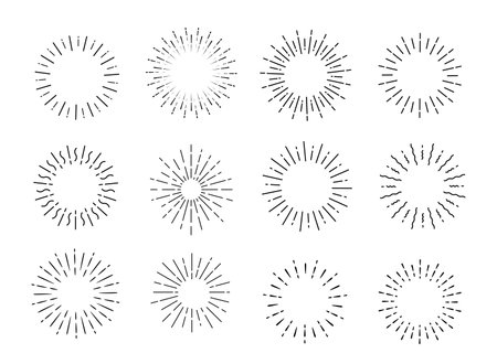 Vintage style sunburst simple lines of diffused lightのイラスト素材