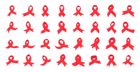 red cross ribbon World Aids Day awareness campaign sign prevention of communicable diseasesのイラスト素材