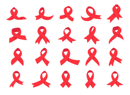 red cross ribbon World Aids Day awareness campaign sign prevention of communicable diseasesのイラスト素材