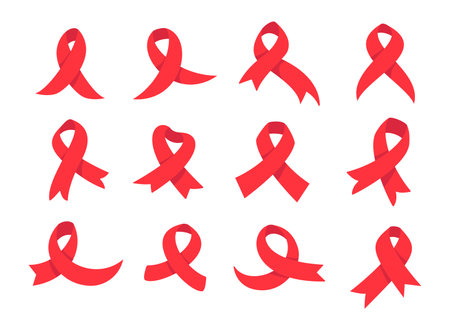 red cross ribbon World Aids Day awareness campaign sign prevention of communicable diseasesのイラスト素材