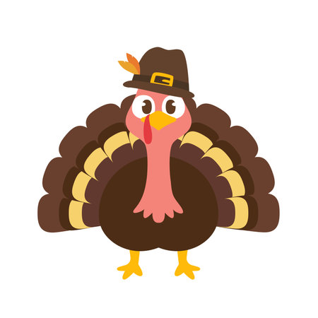 happy thanksgiving cartoon turkey cute and pumpkin in the autumnのイラスト素材