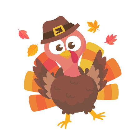 happy thanksgiving cartoon turkey cute and pumpkin in the autumnのイラスト素材