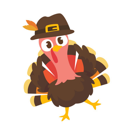 happy thanksgiving cartoon turkey cute and pumpkin in the autumnのイラスト素材