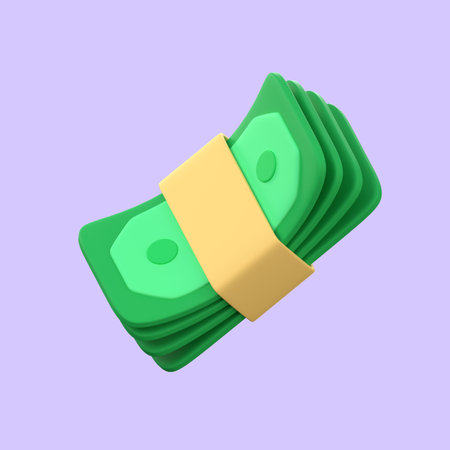 Many green dollar bills tied in a pile. 3D Illustration with clipping path.の写真素材