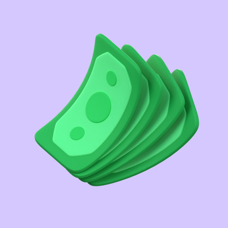 Cash icon. Lots of green banknotes. 3D Illustration with clipping path.の写真素材