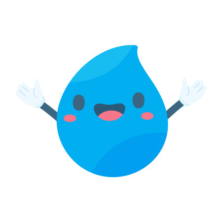 Cute water drop cartoon characters in various poses Providing knowledge to reduce water useのイラスト素材