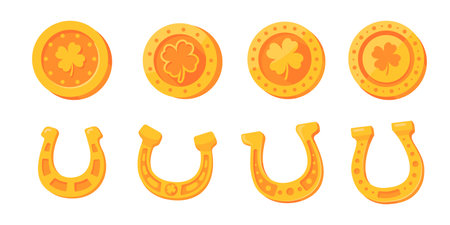 Gold coin with four leaf clover symbol Amulet for good luck in investingのイラスト素材