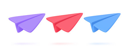 Origami paper airplane flying in the air email sending concept Message to the recipient. 3D vector illustration.のイラスト素材