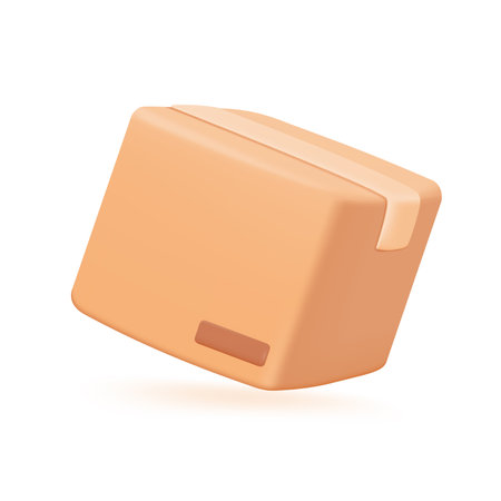 3D parcel box. Brown cardboard box. Product packaging boxes for transportation to the destination. 3D Vector Illustration.のイラスト素材