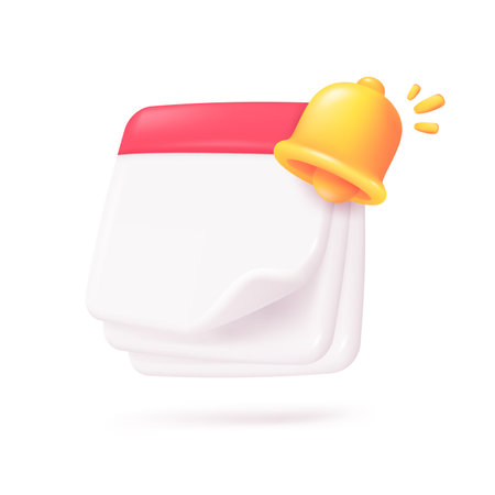 3D calendar with golden bells reminding of meeting appointments. 3D Vector Illustration.のイラスト素材