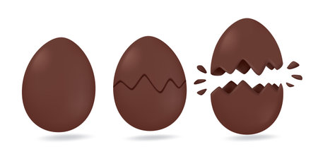 3D Easter eggs. Eggs made of chocolate. Sweet treats to give to children during the Easter Egg Hunting Festival. 3D vector Illustrationのイラスト素材