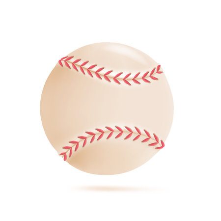 3D dirty baseball. White leather baseball with red stitching. Popular sports at university level competitions. 3D vector Illustration.のイラスト素材