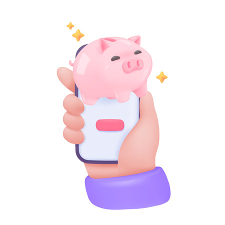 3D piggy bank. Online savings. safe investment ideas for future asset growth. 3D vector Illustration.のイラスト素材