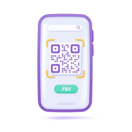 3D QR code on smart phone screen. Scan to pay concept. 3D vector Illustration.のイラスト素材