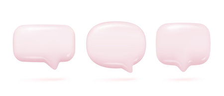 3D shiny speech bubbles. Empty square speech bubbles for conversation messages. 3D Vector Illustration.のイラスト素材
