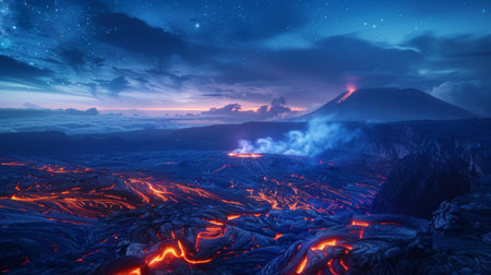 Bromo volcano eruption at night, Java island, Indonesia.の素材