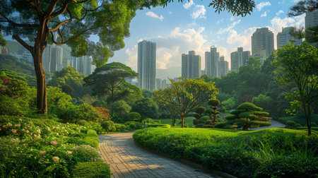 beautiful green park at hong kong, hong kongの素材