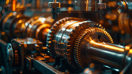 Industrial equipment. Metal gears and cogwheels. Industrial backgroundの素材