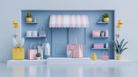 3d concept of web and mobile integrated ecommerce store, minimal, clean.の素材