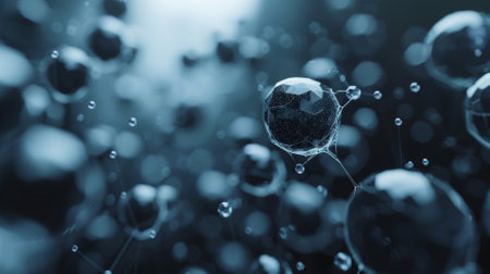 Abstract background with molecules. Molecules technology with polygonal shapes, connecting dots and lines. Connection structure. Big data visualization.の素材