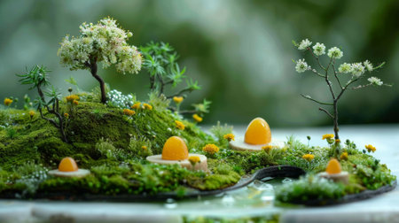 Dessert plating resembling a miniature garden sceneの素材