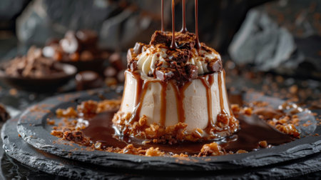 Dessert island surrounded by a sea of caramel and nougatの素材
