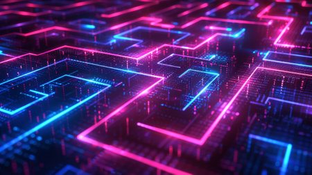 Neon binary labyrinth with hidden informationの素材