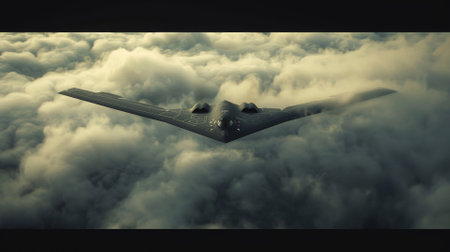 Stealth bomber disappearing into a cloud bank, mission onsetの素材