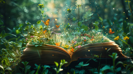 A book opening to release a whirlwind of fairy tales and adventuresの素材